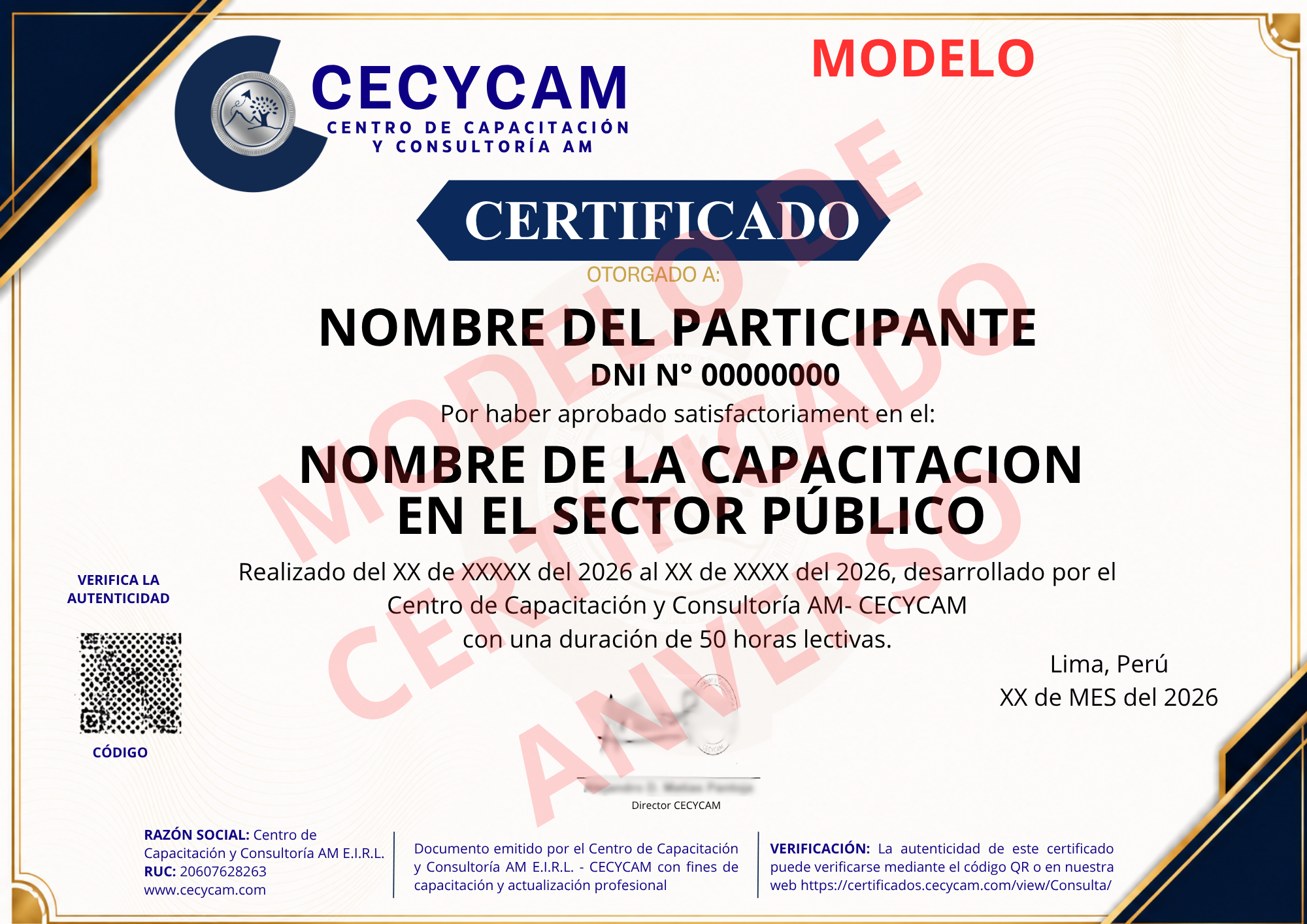 Certificado modelo CECYCAM - anverso